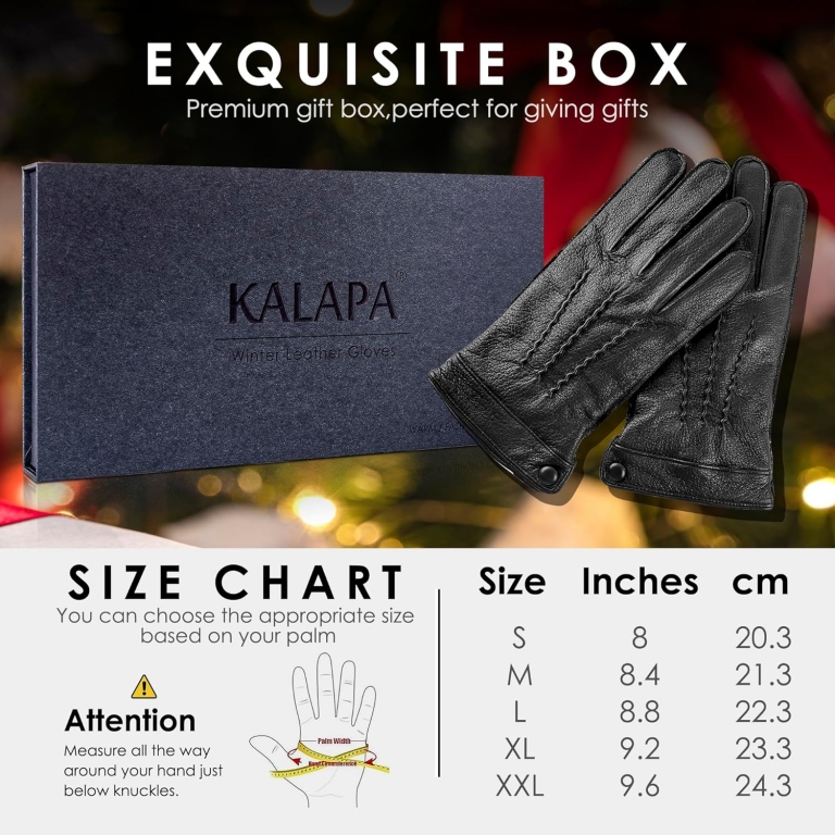 Kalapa Genuine Sheepskin Leather Gloves for Men, Winter Warm Touchscreen Driving Motorcycle Gloves with Cashmere Lined - Image 4